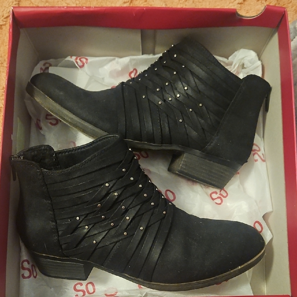 SO Black Ankle Booties with Studded Detail